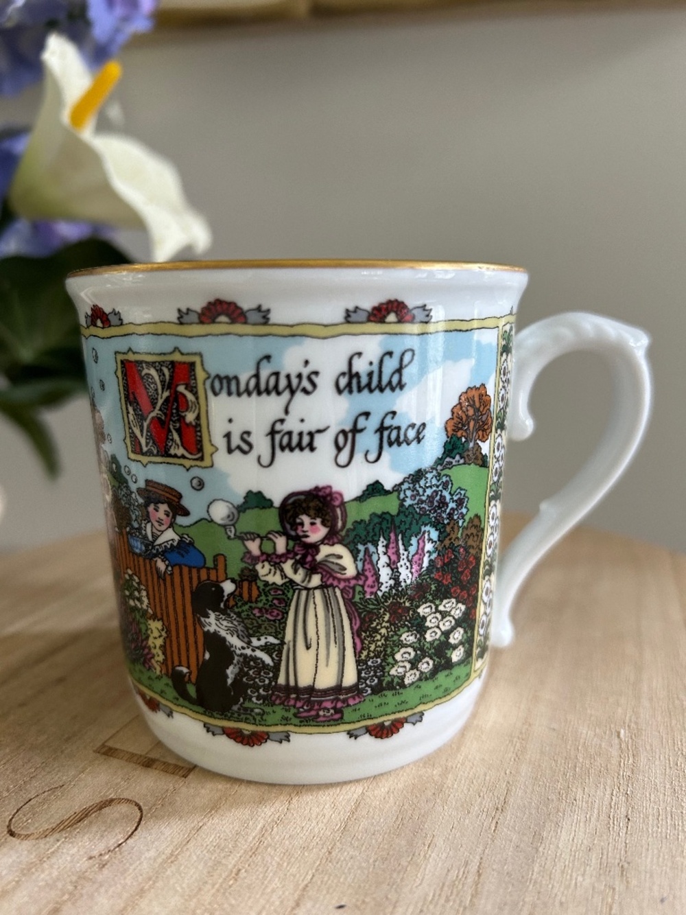Royal Worcester's Vintage Collectible Birthday Mug 'Monday's Child'